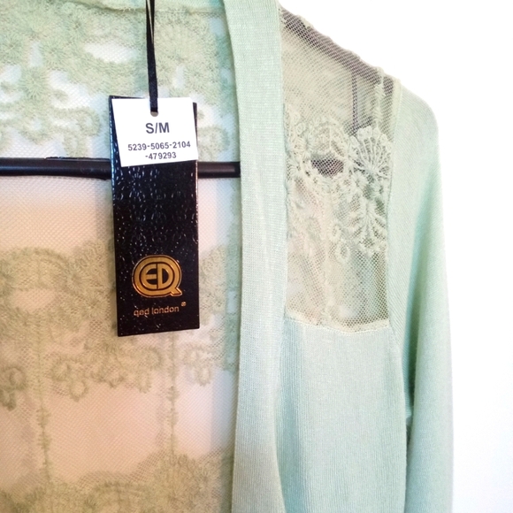 Open Front Cardigan with Lace Back and Shoulder Inserts - Picture 11 of 12